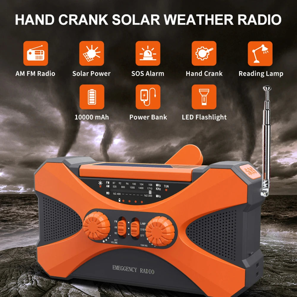 Emergency Solar Hand Crank Radio 10000mAh – Portable Weather Radio, Power Bank & Survival Tool with LED Flashlight & SOS Alarm Trekker Essentials