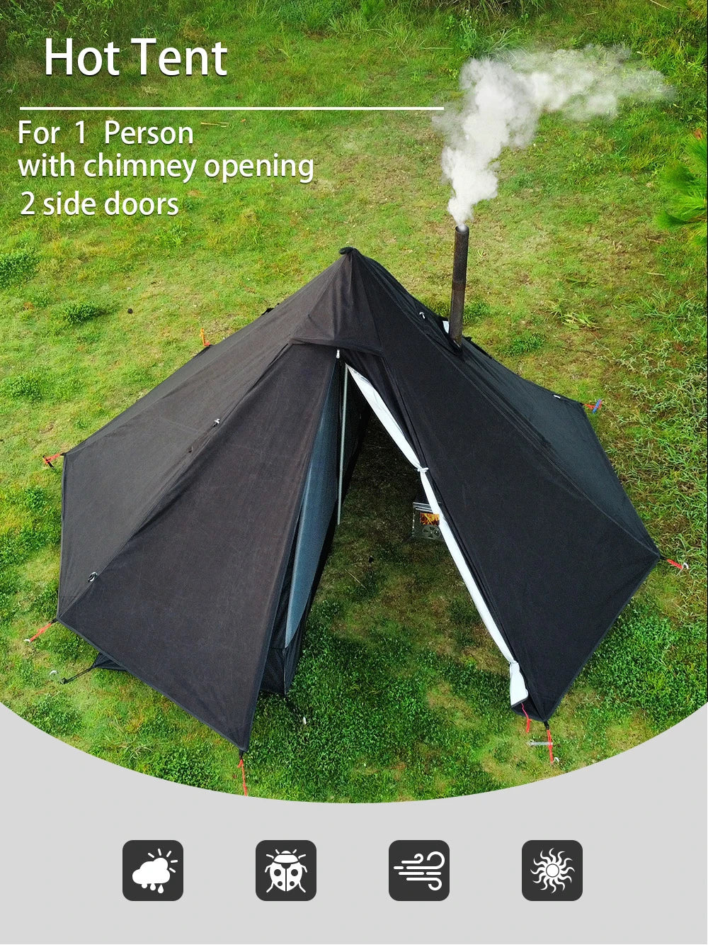 Ultralight Hot Tent with Chimney Port – 1 Person Pyramid Tipi Tent for Camping & Bushcraft Trekker Essentials