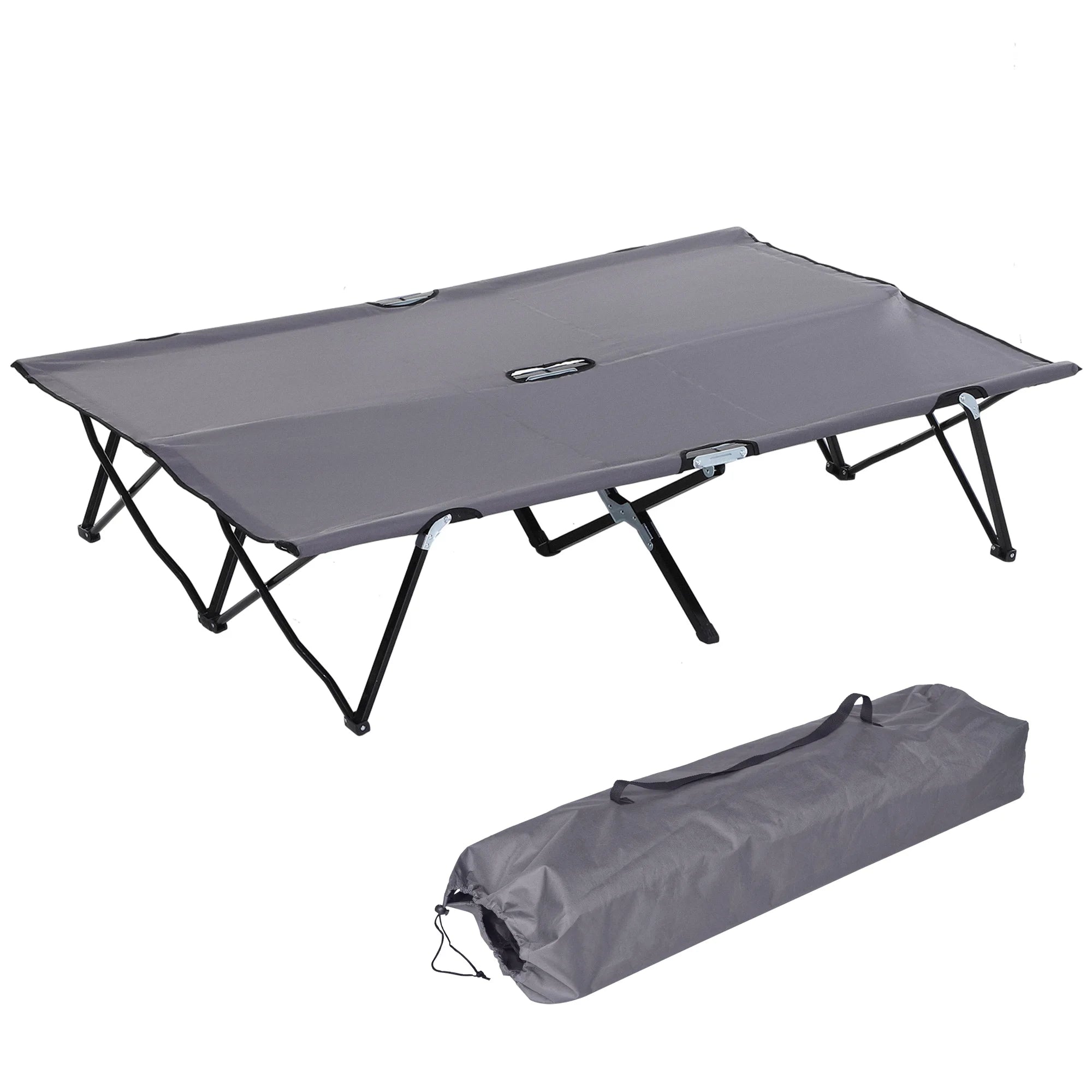 Double Camping Cot Bed, with Bag - Grey