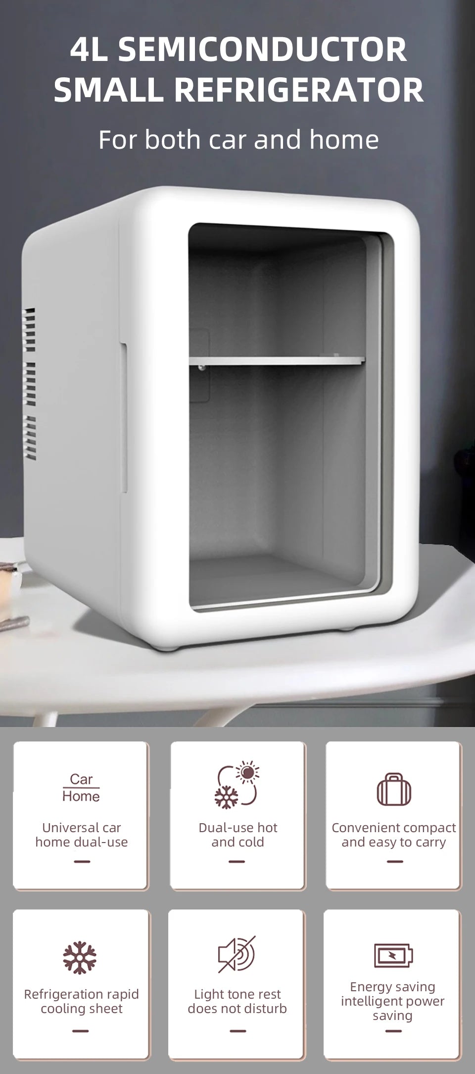 E-ACE 4L Car Refrigerator Mini Fridge Freezer Car & Home Use Portable Compressor Cooler Ice Box for Camping Summer Essential Trekker Essentials