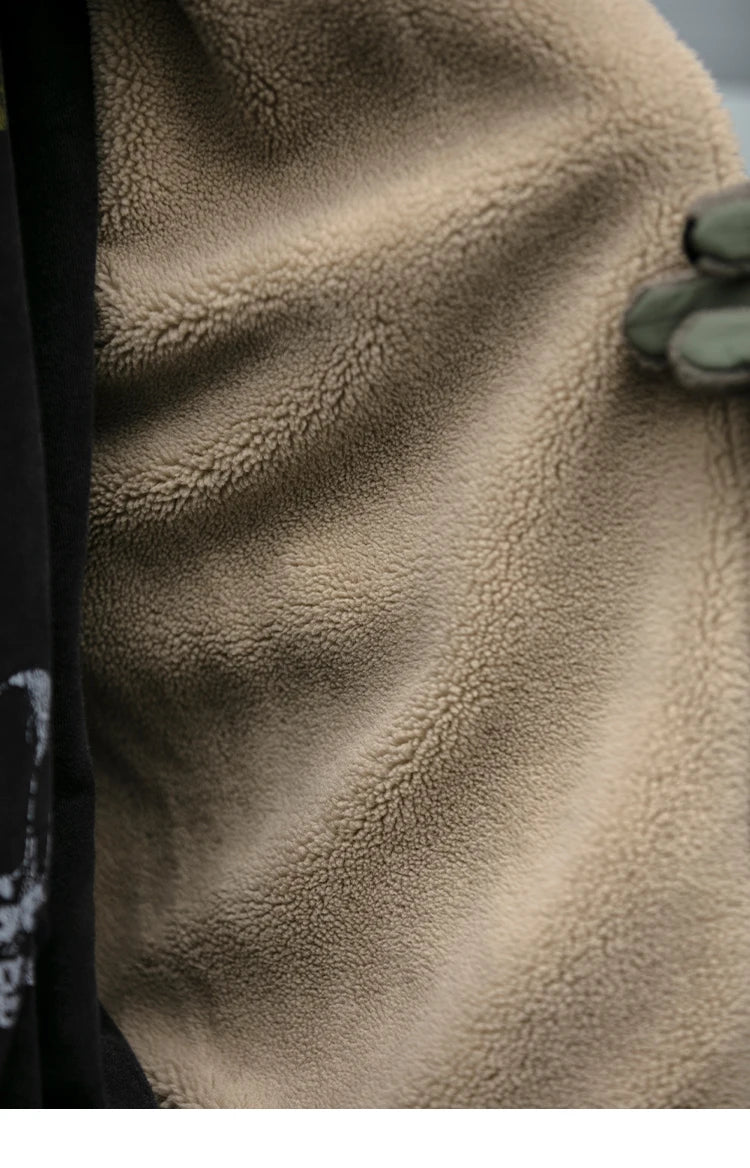 Vintage Polar Fleece Jacket Men's Winter Thick Loose Fit Streetwear Warm Coat