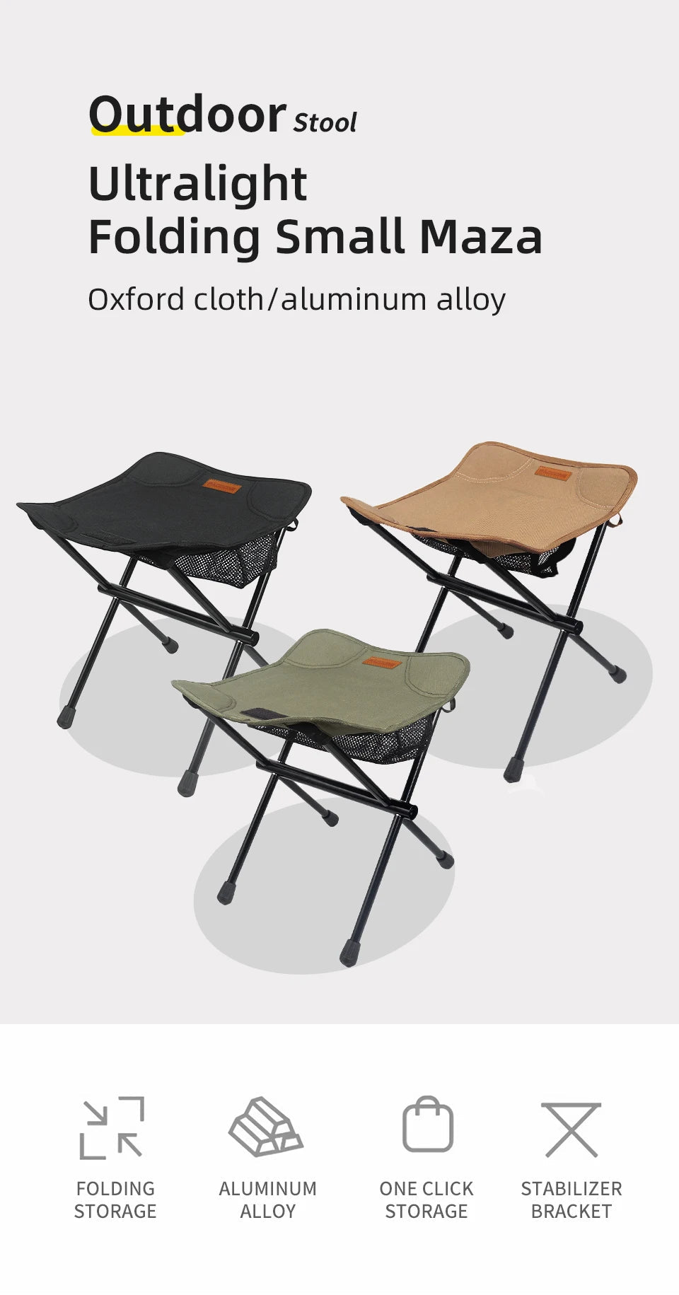 PACOONE Outdoor Portable Folding Stool Aluminum Alloy Minin Storage Chair Camping Fishing Chair Picnic Lightweight Furniture New Trekker Essentials