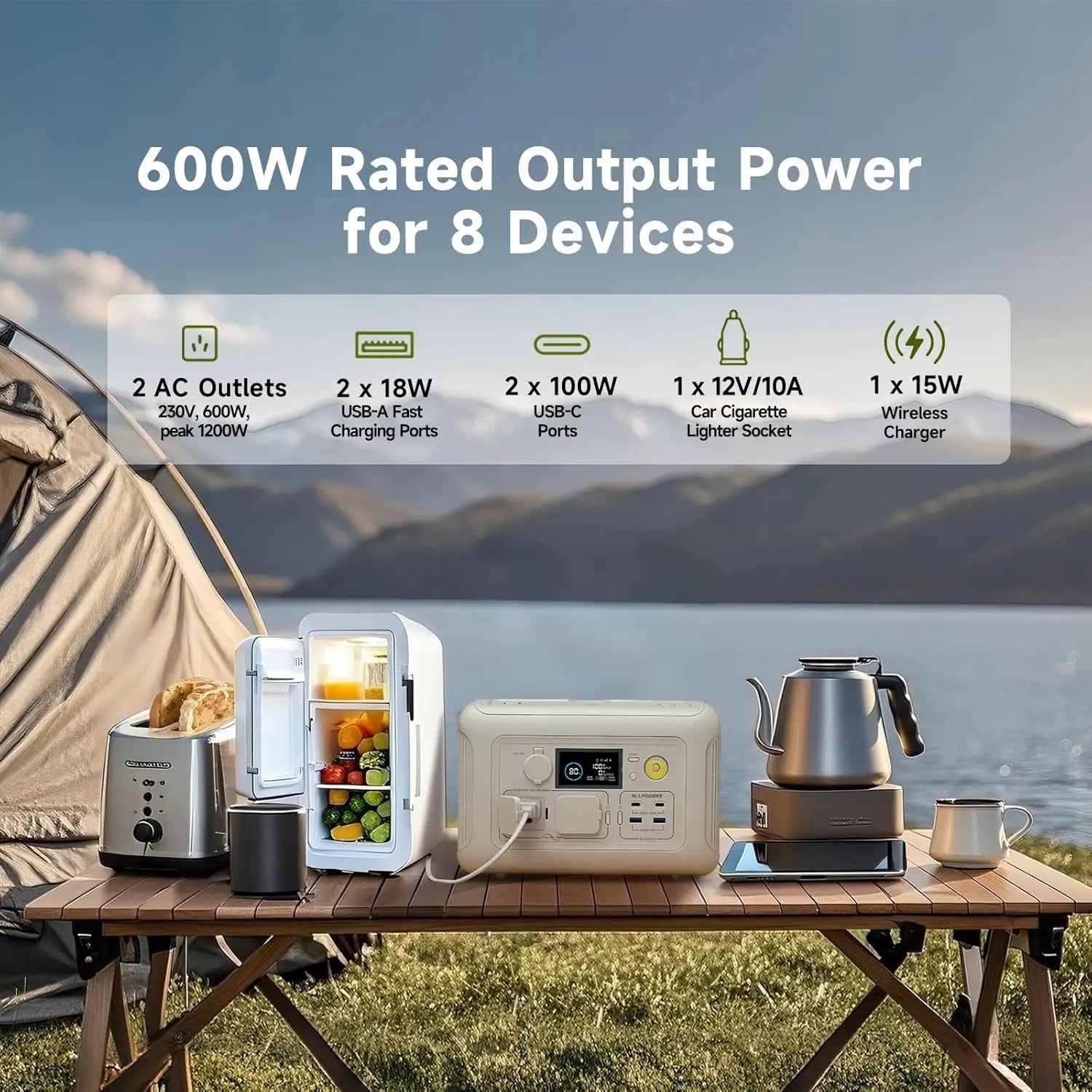 ALLPOWERS R600 Portable Power Station 600W 299Wh LiFePO4 Solar Generator UPS Battery Backup MPPT & 100W Solar panel for Camping Trekker Essentials
