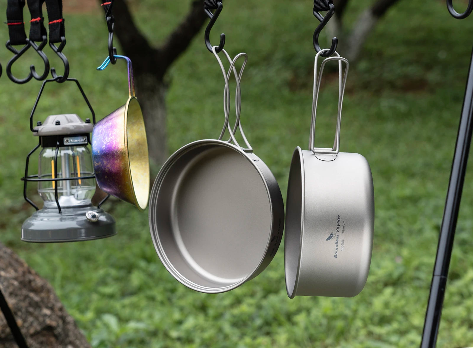 Titanium Camping Cookware Set – Ultralight Pot & Pan with Folding Handles for Hiking & Backpacking Trekker Essentials