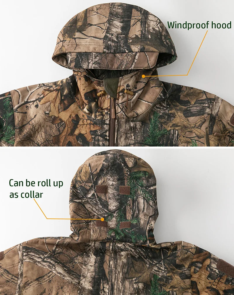 Men’s Camouflage Tactical Jacket – Waterproof Soft Shell Hunting Jacket with Fleece Lining for Outdoor & Winter Use Trekker Essentials