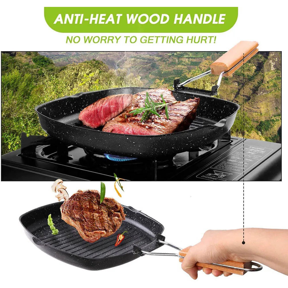 Portable Non-Stick Frying Pan with Folding Handle for Camping, Hiking, and Outdoor Cooking