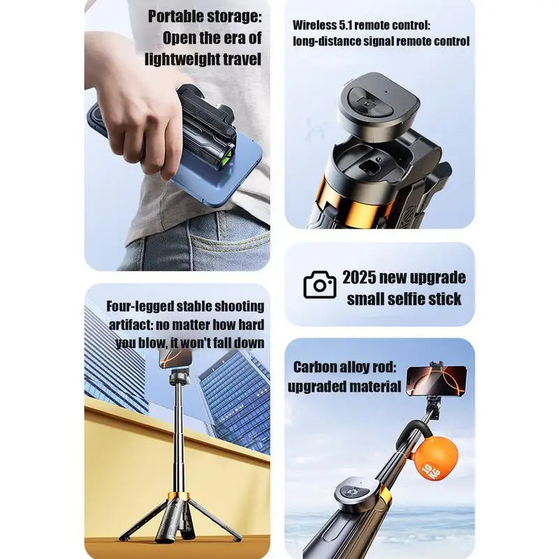 Trípode para selfies giratorio de 360° con control remoto inalámbrico y soporte para teléfono