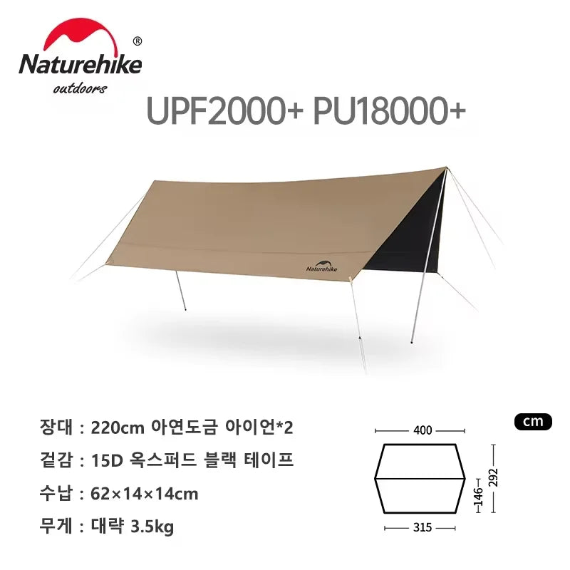 Naturehike Camping Sun Shelter Summer 10-12 Person Awning 17㎡ Sunshade Ourdoor Park Beach Tent Tarp Vinyl Coating Canopy Trekker Essentials