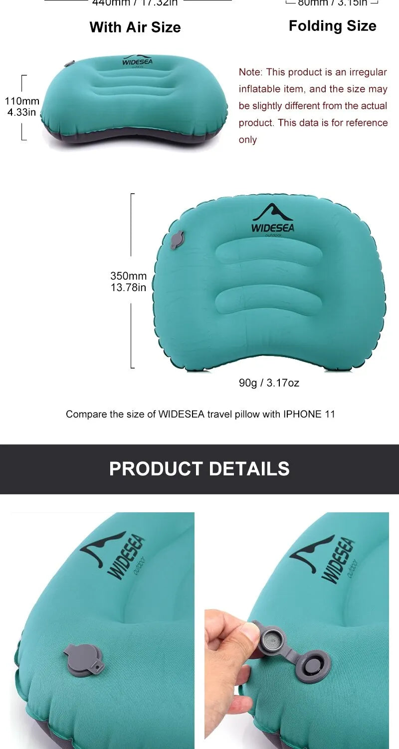 Almohada inflable portátil para acampar: cojín de aire comprimible para viajes y dormir al aire libre