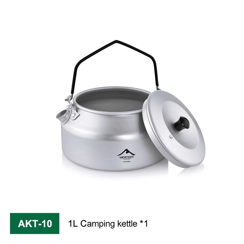 1L Pure Aluminum Camping Kettle with Short-Hole Removal Handle, Lightweight Portable Travel Cookware