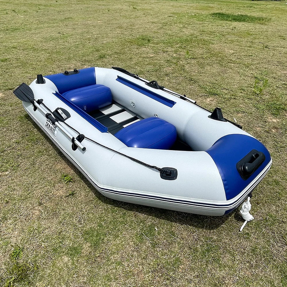 7.9ft Inflatable Fishing Boat: 240kg Capacity, 3-Person PVC Dinghy with Slat Floor & Oars