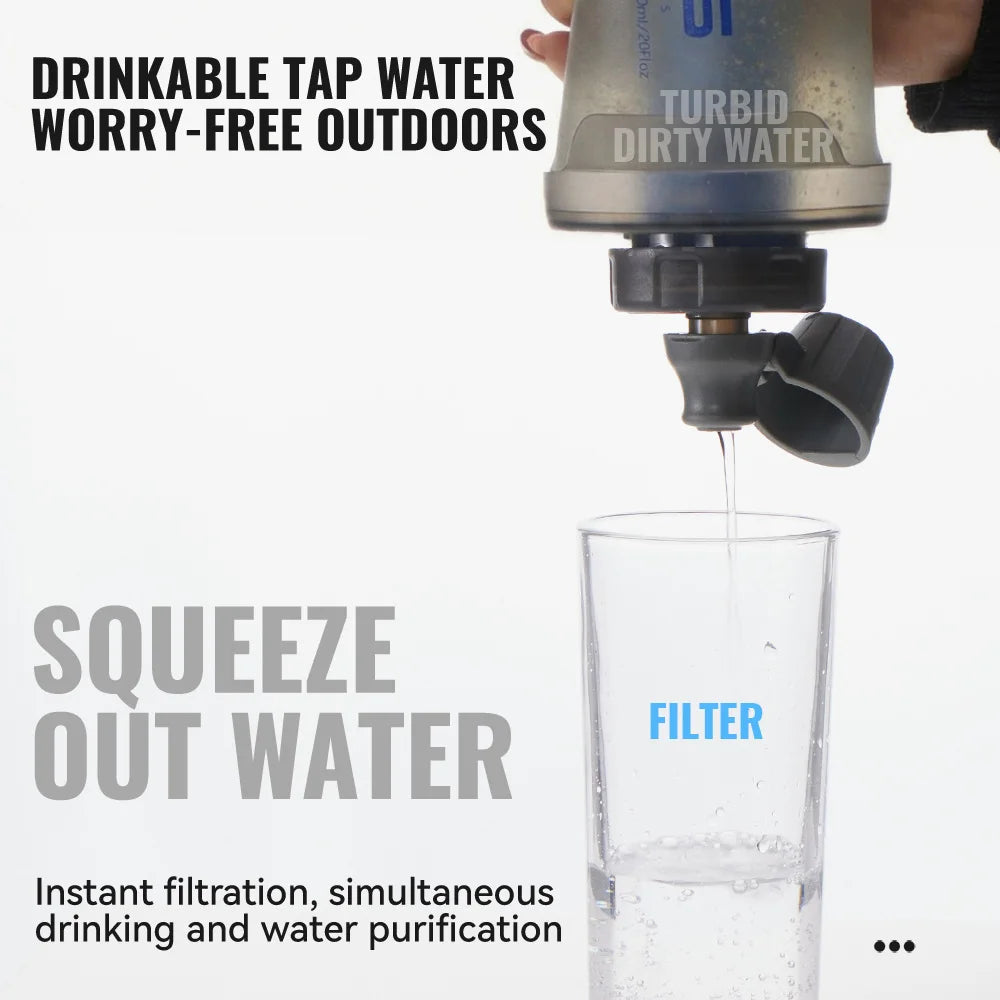 WRELS Soft Water Bottle with Filter Ultralight Collapsible Water Filter Bottle Hydrapak Soft Flask for Hiking Camping Backpack Trekker Essentials