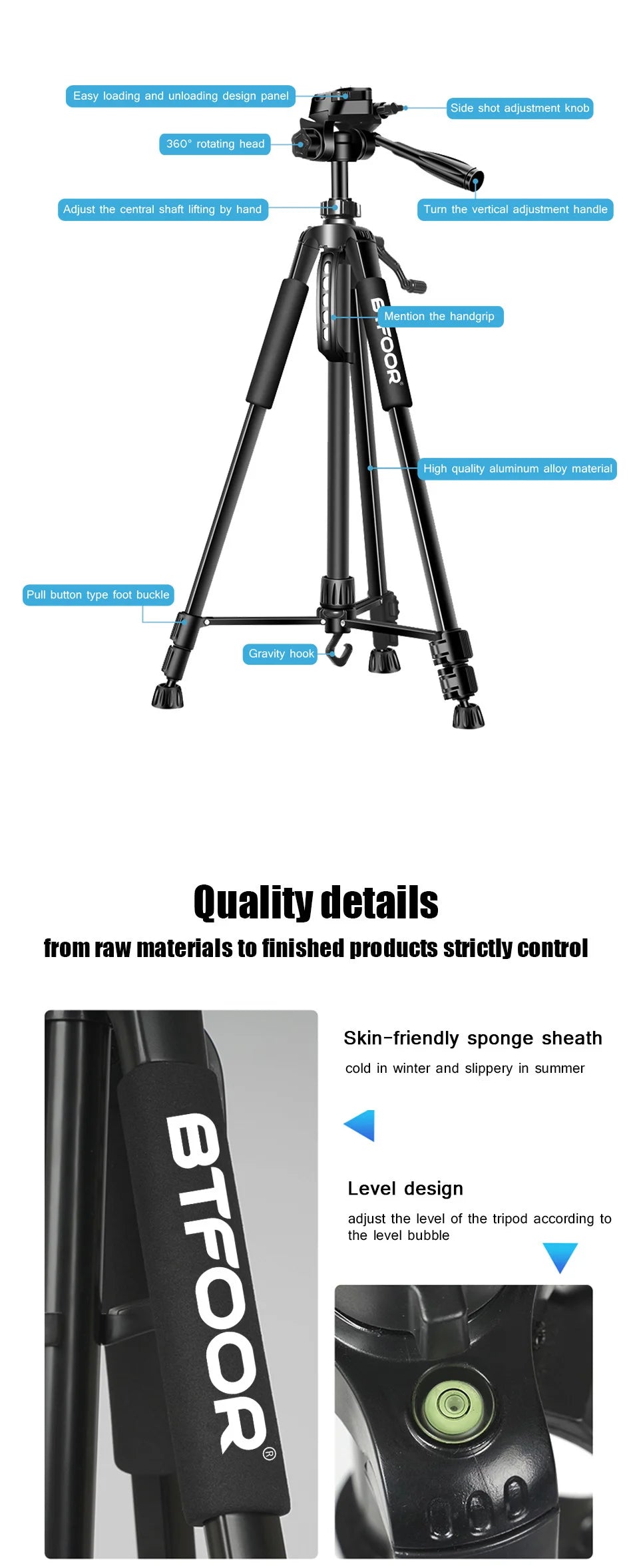 55" Aluminum Camera Tripod with Phone Mount - 140CM Tall Stand w/Pan Head for DSLR & Smartphone