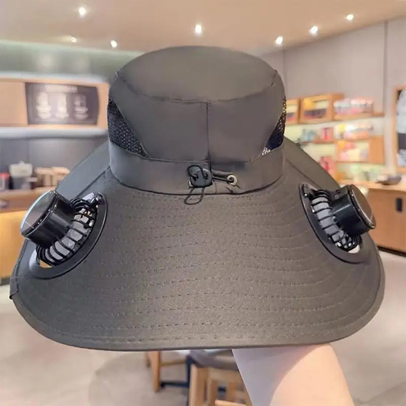 Large Size Quick Dry Bucket Hat With Solar Powered Fan USB Charging Sun Hat For Men Outdoor Hiking Camping Fishing Cooling Wear Trekker Essentials