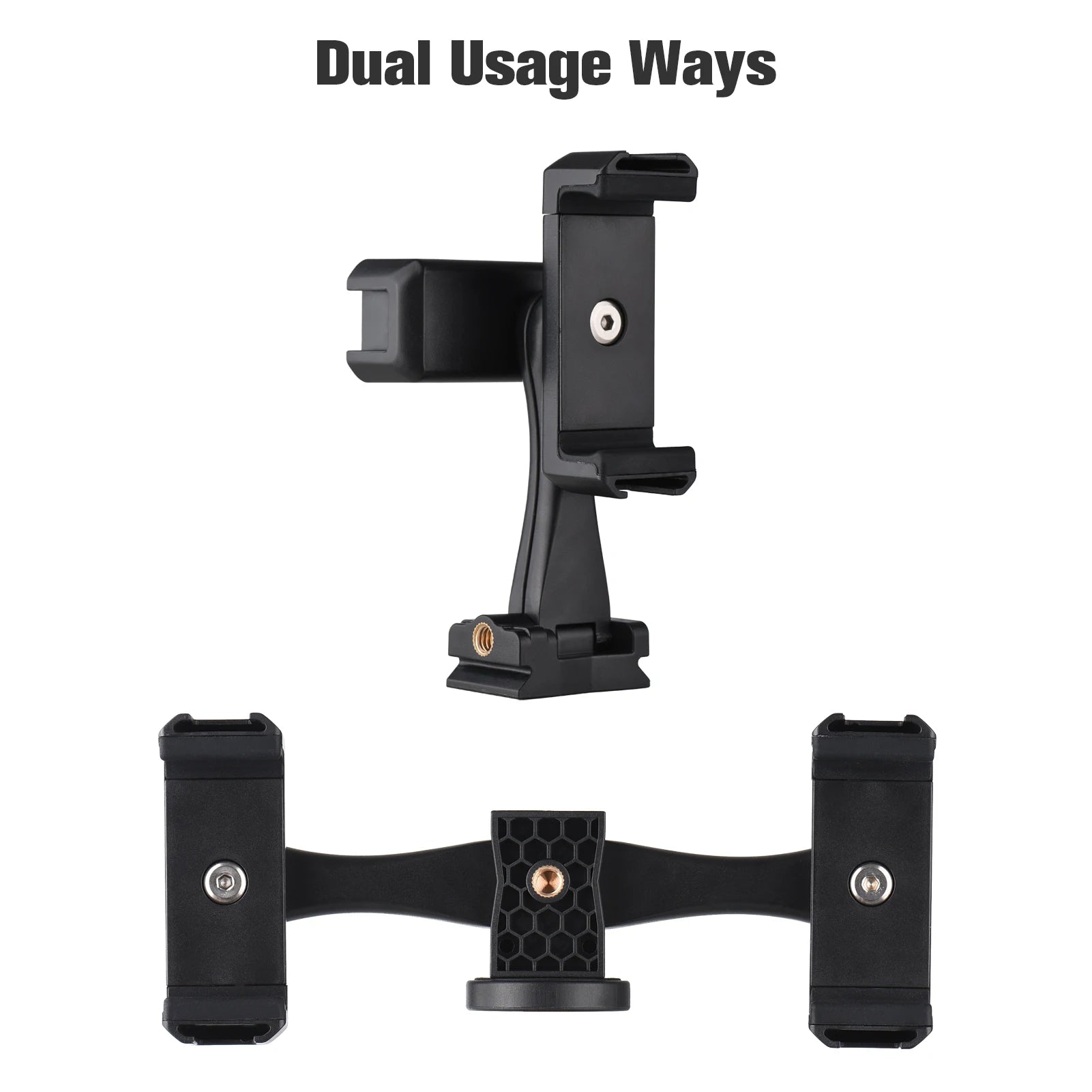 Professional Smartphone Video Kit - Dual Phone Mount with 4 Cold Shoes, 360° Tripod & Adjustable Holders for Vlogging/Live Streaming.