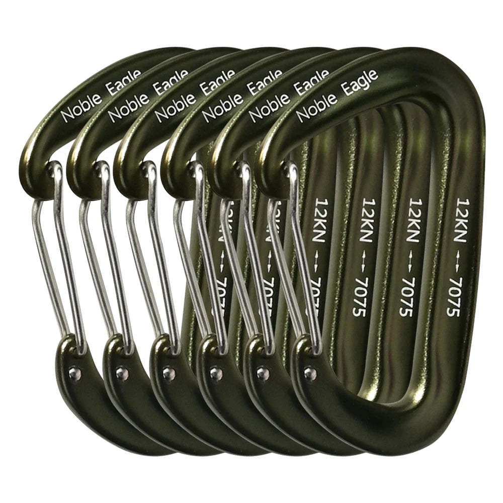 6Pcs 12kn Carabiner Set D Ring Heavy Duty Aluminum Tactical Carabiners Clips Camping Hiking Climbing Hook Hammock Outdoor Gear Trekker Essentials