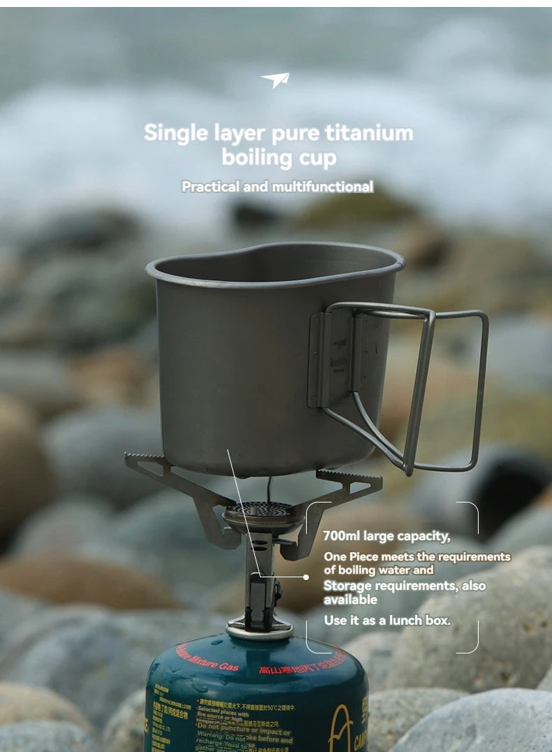 Keith Ti3060 Pure Titanium Canteen Mess Kit – Ultralight Camping Water Bottle & Cup Set with Carrying Pouch