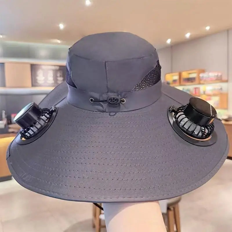 Large Size Quick Dry Bucket Hat With Solar Powered Fan USB Charging Sun Hat For Men Outdoor Hiking Camping Fishing Cooling Wear Trekker Essentials