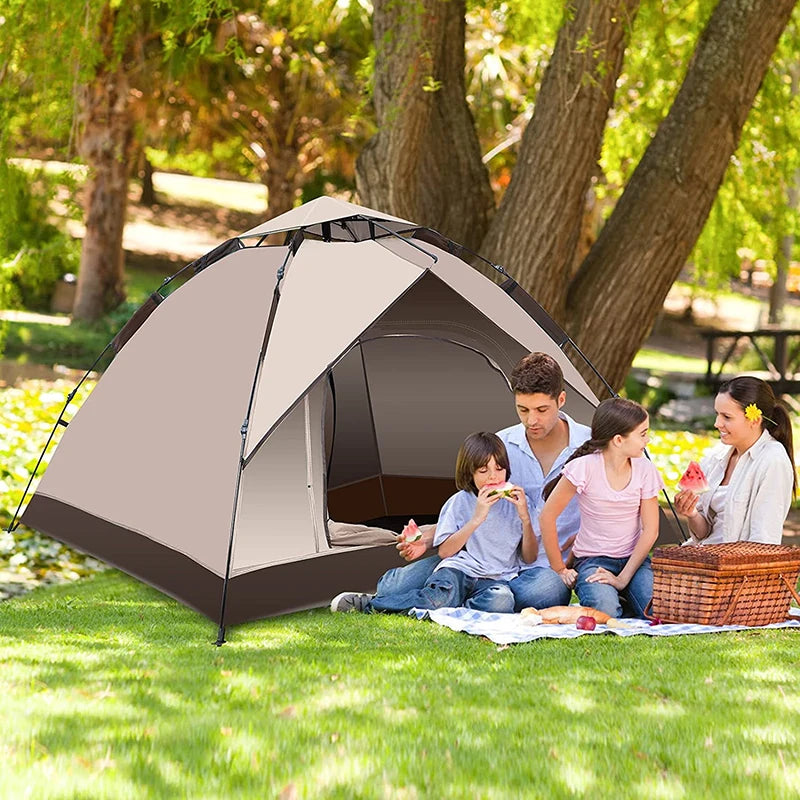 3-4 Person Instant Pop-Up Tent - Waterproof Automatic Camping Tent with Fiberglass Poles for Family Outdoor Adventures