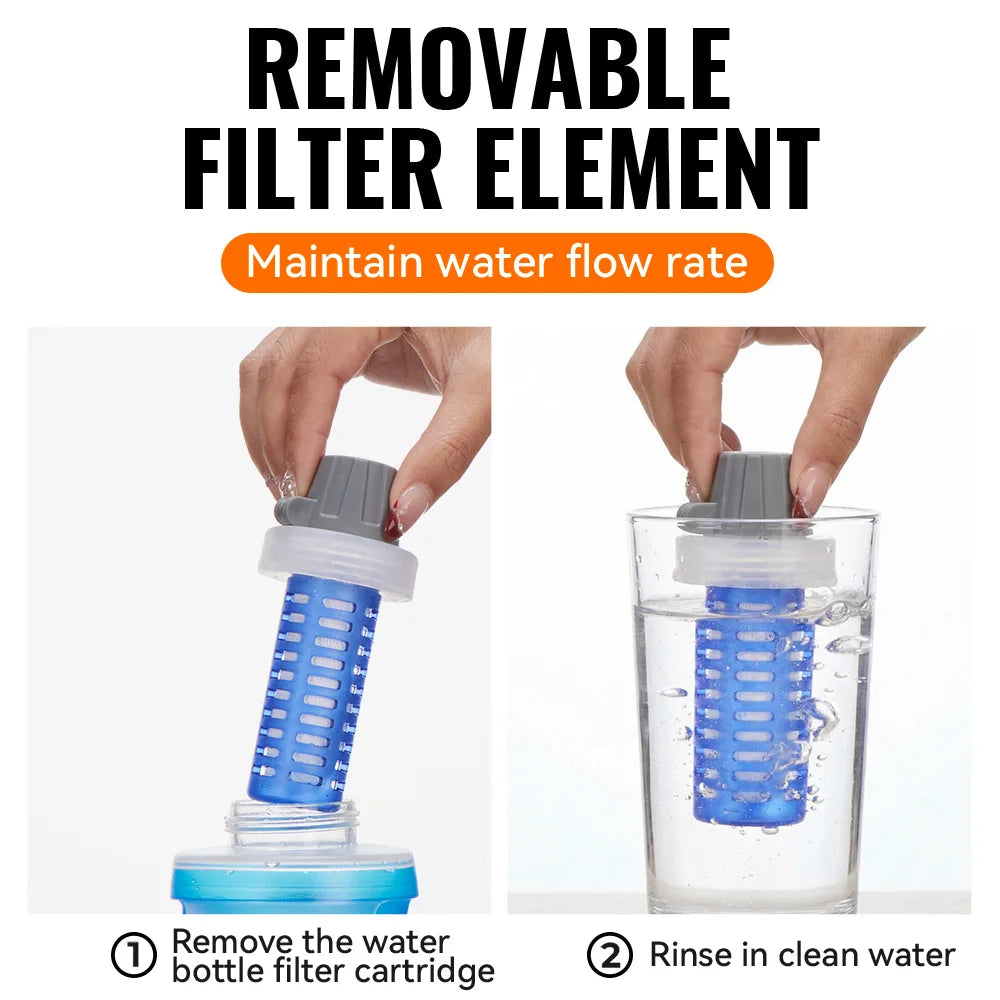 WRELS Soft Water Bottle with Filter Ultralight Collapsible Water Filter Bottle Hydrapak Soft Flask for Hiking Camping Backpack Trekker Essentials