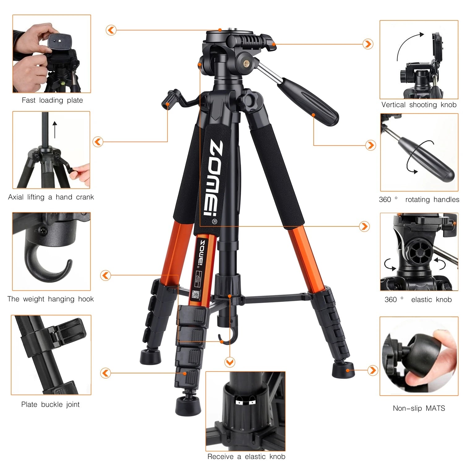 73.6" Professional Camera Tripod - 5kg Load Aluminum Alloy DSLR/Phone Stand
