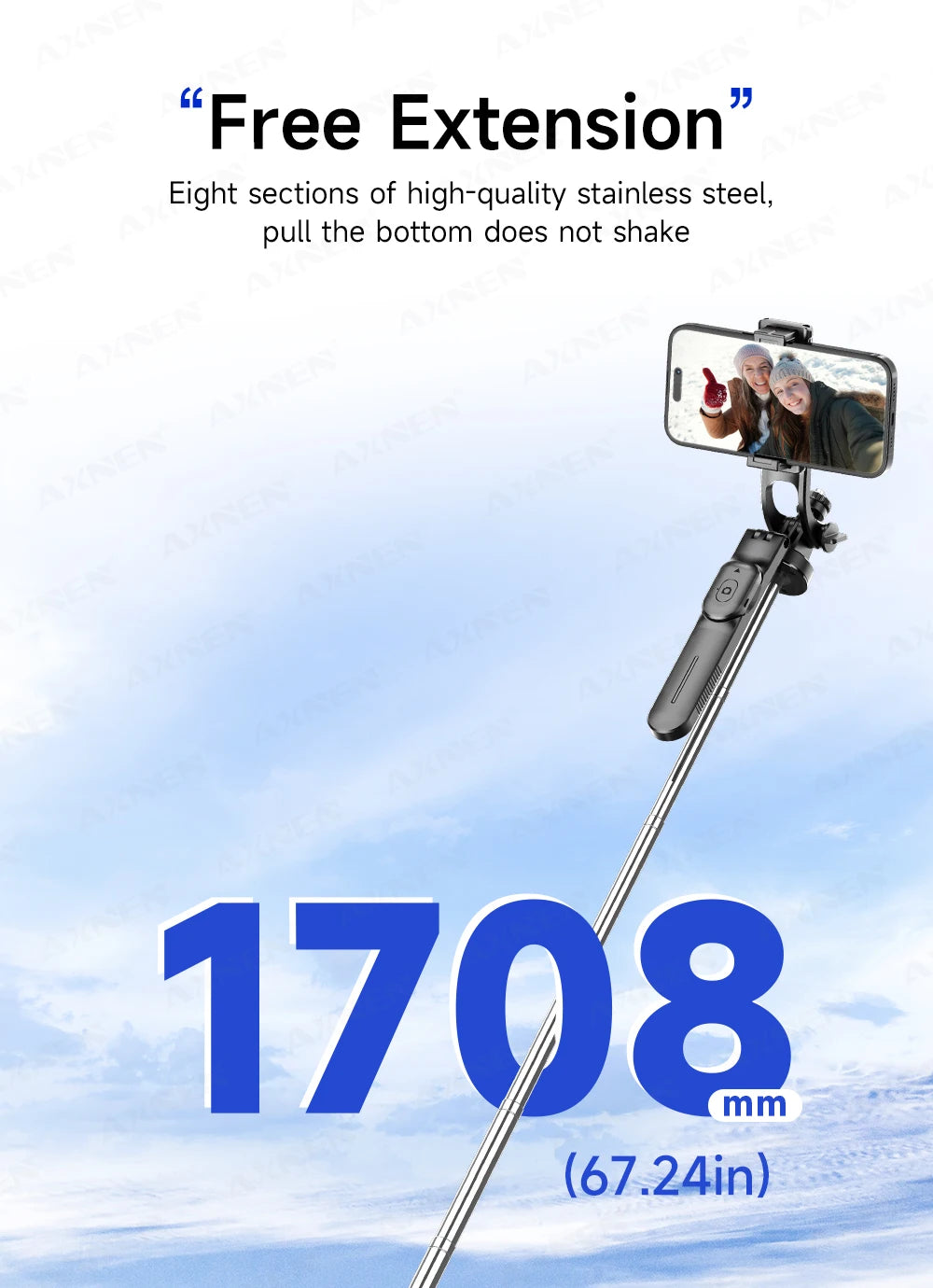 F16 Selfie Stick Tripod with 1708mm Long 8-Section Pole, Bluetooth Remote, 360° Rotation, 1/4 Interface, for Phone Camera Vlog Trekker Essentials