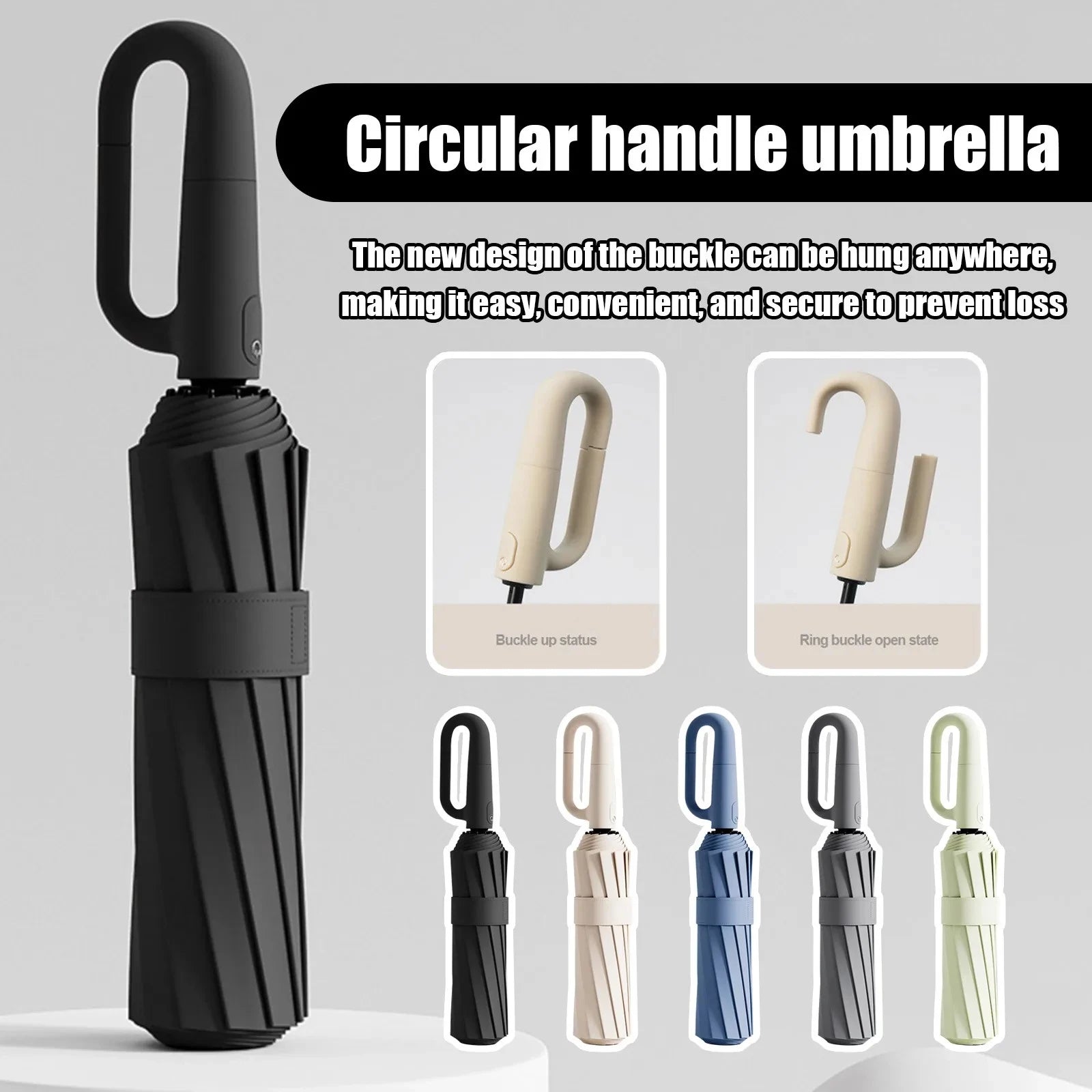 20Bones Windproof Fully Automatic Folding Umbrella with Loop Buckle UPF50+ Protable Compact Sun Rain Umbrellas for Women and Men Trekker Essentials