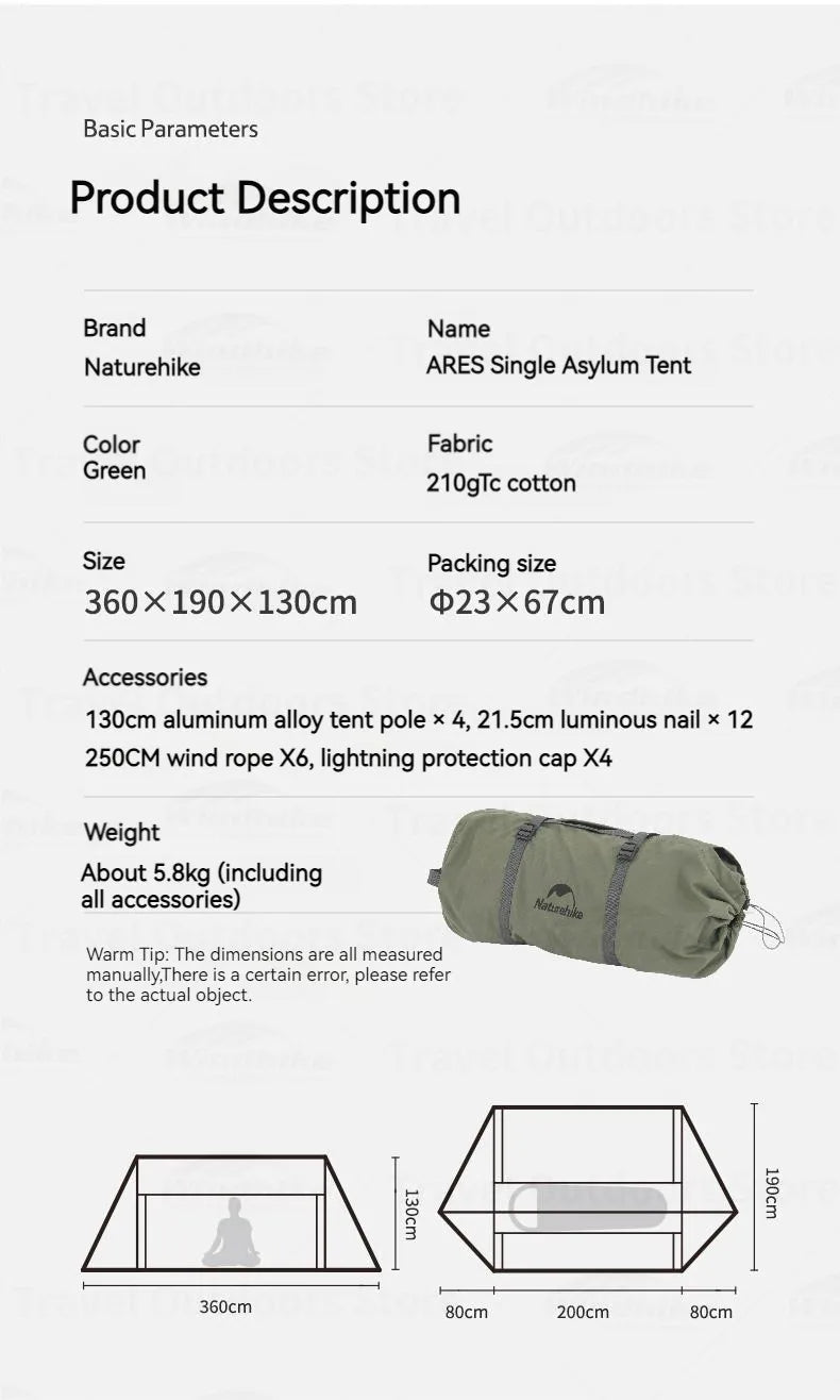 Tienda de campaña individual Cotton Ridge, color verde militar: ideal para acampar, hacer senderismo y sobrevivir al aire libre, con amplio espacio y ventilación por chimenea (5,8 kg)