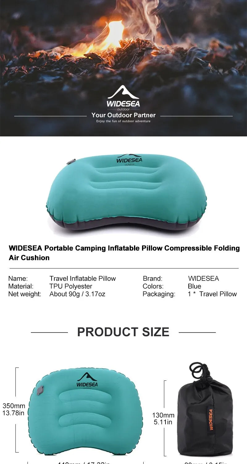 Almohada inflable portátil para acampar: cojín de aire comprimible para viajes y dormir al aire libre