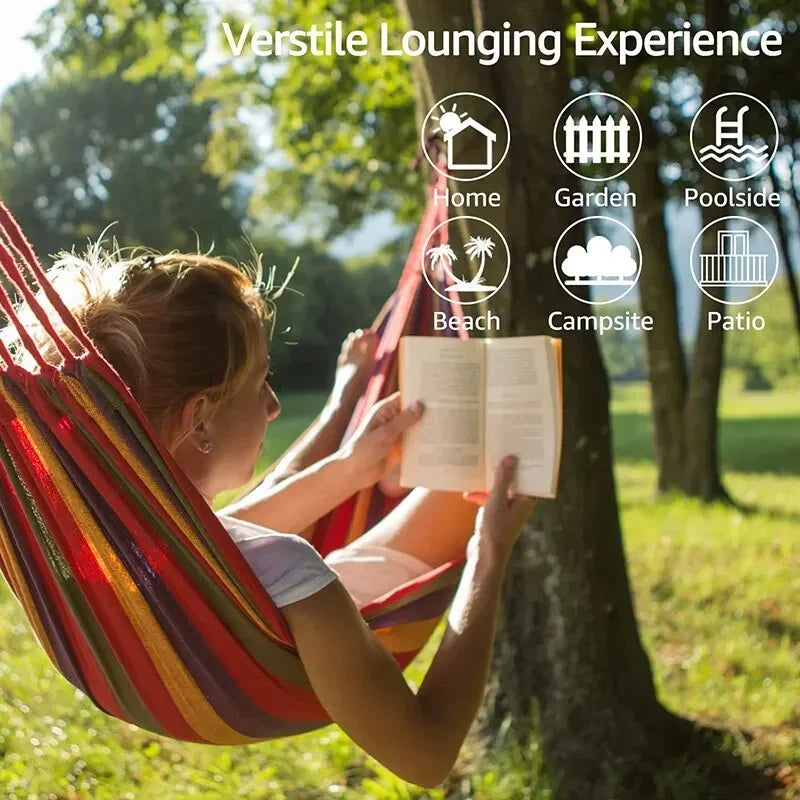 WESTTUNE Outdoor Canvas Hammock Camping Swing Hammock with Tree Ropes Load-bearing Up to 200kg Perfect for Garden Patio Backyard Trekker Essentials