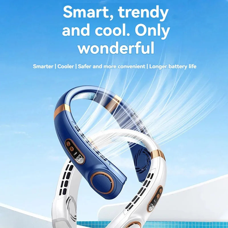 Portable Bladeless Halterneck Fan – USB Rechargeable, Silent, Hands-Free Cooling