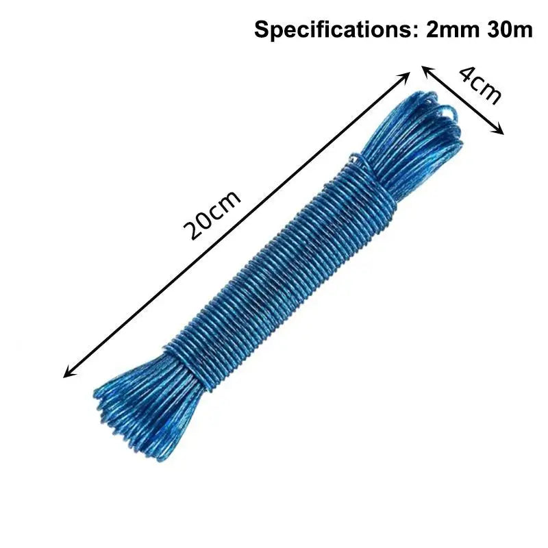 10/20/30/50M PVC Coating Steel Clothesline Outdoor Portable Clothesline Garden Camping Travel Clothes Drying Rope Trekker Essentials