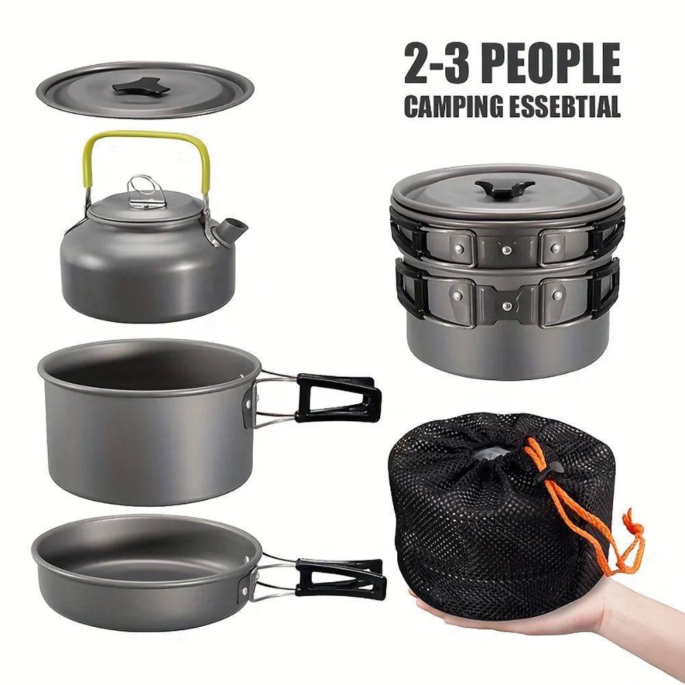Portable Camping Cookware Set – Lightweight Aluminum Outdoor Cooking Kit for Camping, Hiking & Backpacking Trekker Essentials