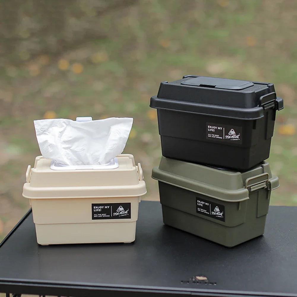 1.1L Outdoor Tissue Storage Box – Waterproof Camping Organizer for Napkins, Seasoning Bottles & Sundries (Army Green/Black/Beige)
