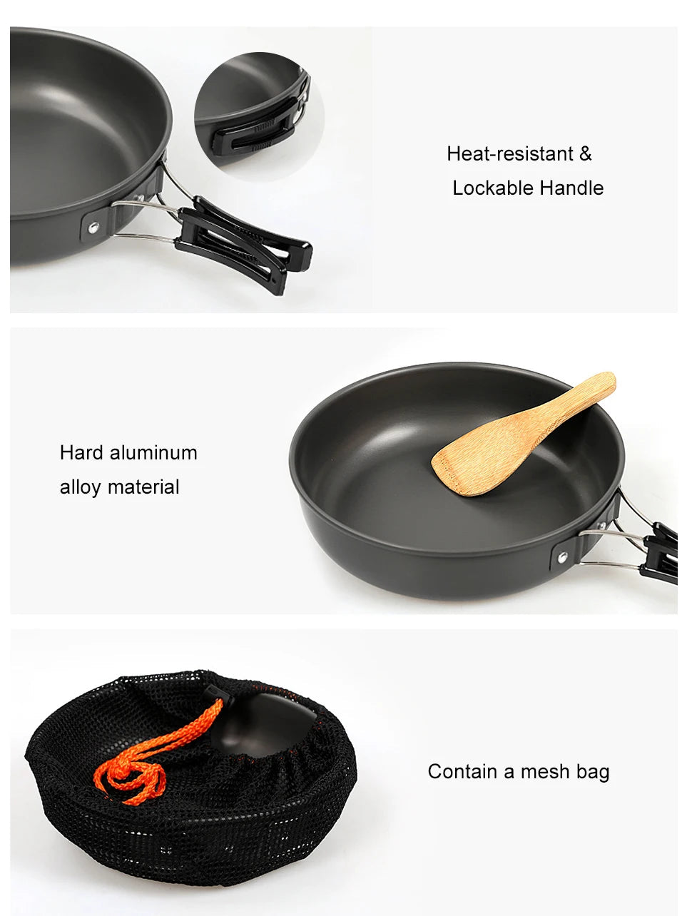 Portable Aluminum Camping Frying Pan – Lightweight Outdoor Cookware with Foldable Handle for Hiking & Camping Trekker Essentials