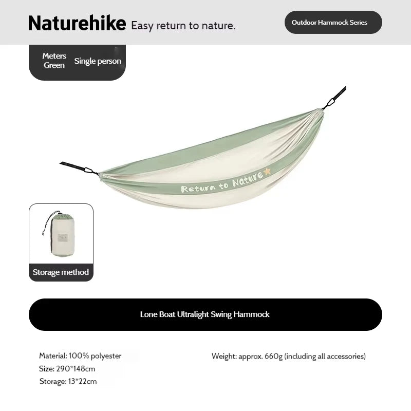 Naturehike Ultralight Swing Hammock Anti-Tip High Load Capacity 200kg for Camping Family Travel 1-2 Person Hanging Sleeping Bed