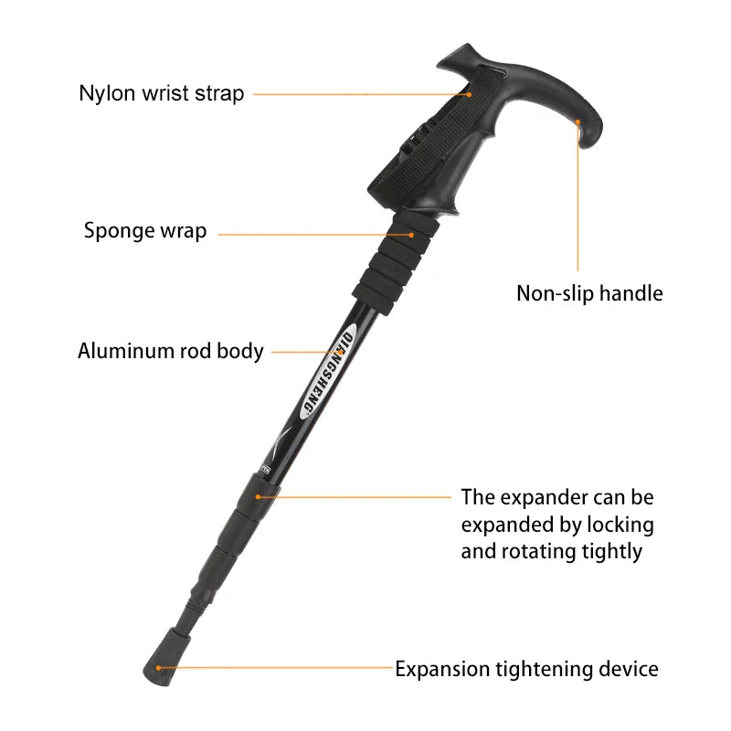 4-Section Telescopic Trekking Pole, Lightweight Folding Walking Stick for Hiking & Climbing