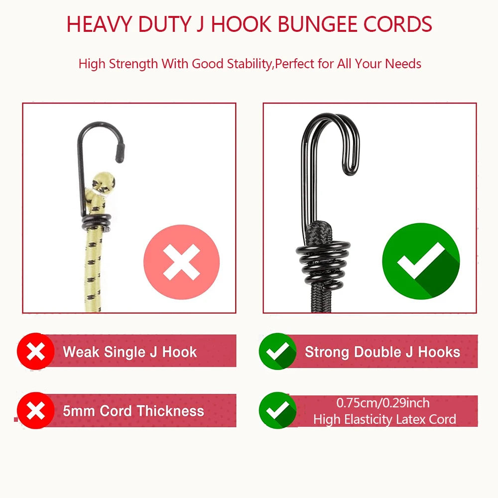 Elastic Bungee Cord Set (2/6/8 PCS) – Heavy Duty Latex Tie Down Straps for Camping, Bikes & Car Luggage Trekker Essentials