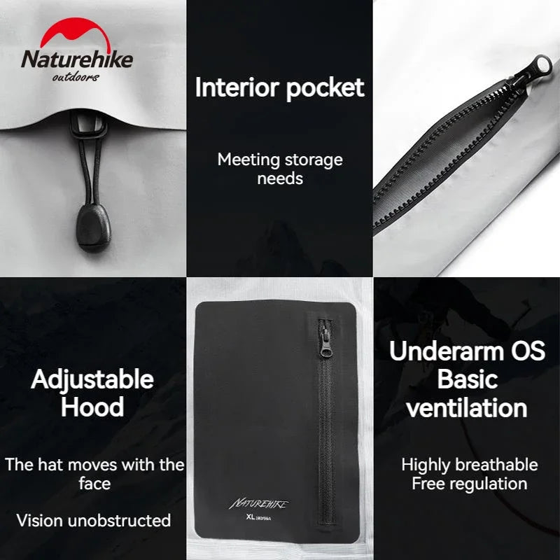 Naturehike Waterproof Hooded Jacket Hiking Hardshell Coat Camping Windbreaker Fishing Raincoat Patchwork Outer Protective Layer Trekker Essentials