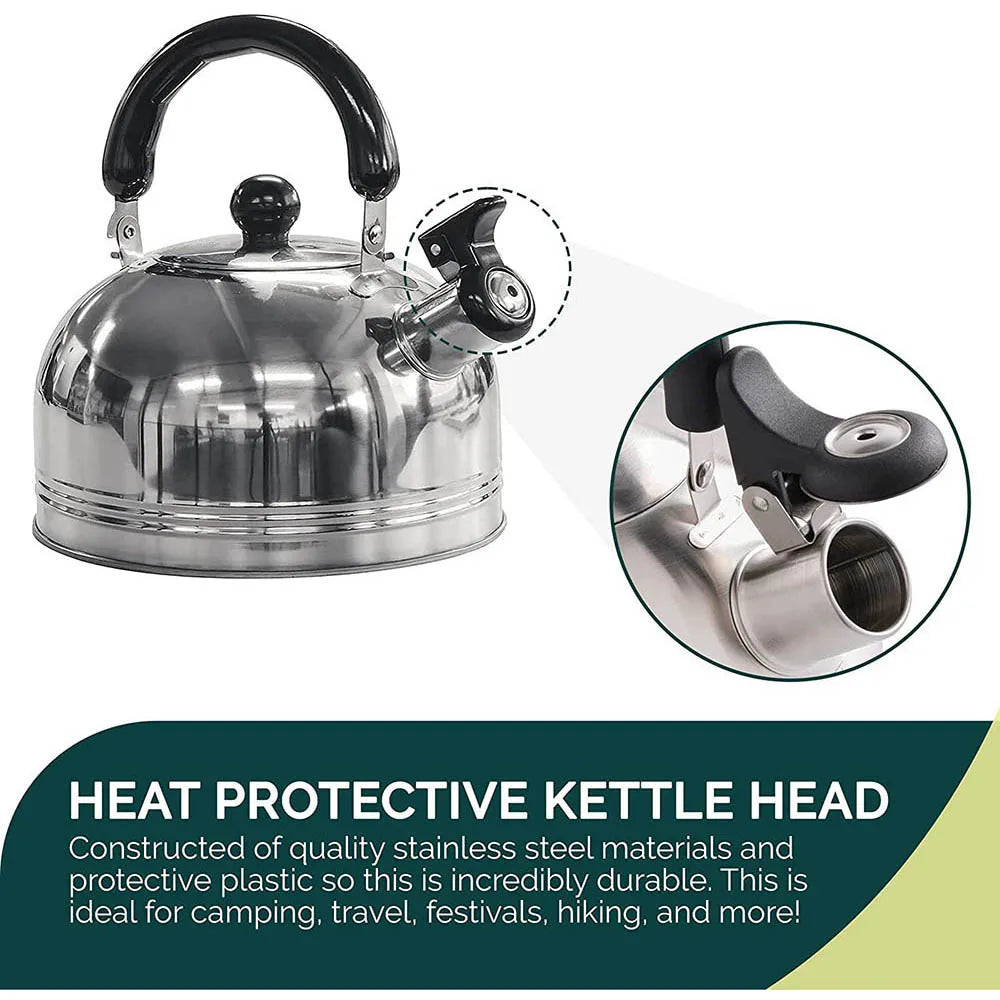 2L Stainless Steel Whistling Kettle with Foldable Handle for Camping and Stove Use