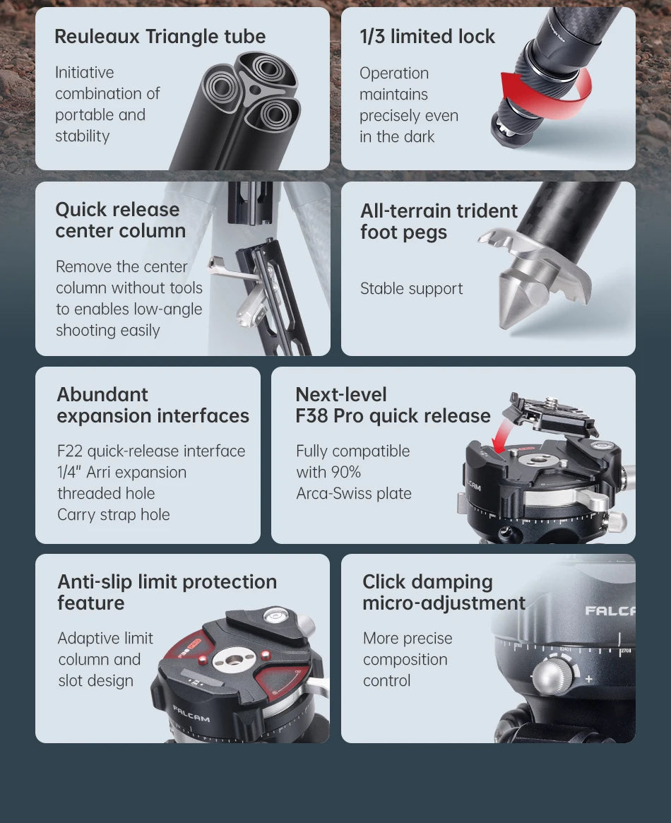 Trípode de viaje de fibra de carbono - Trípode profesional de bloqueo rápido con montura F38