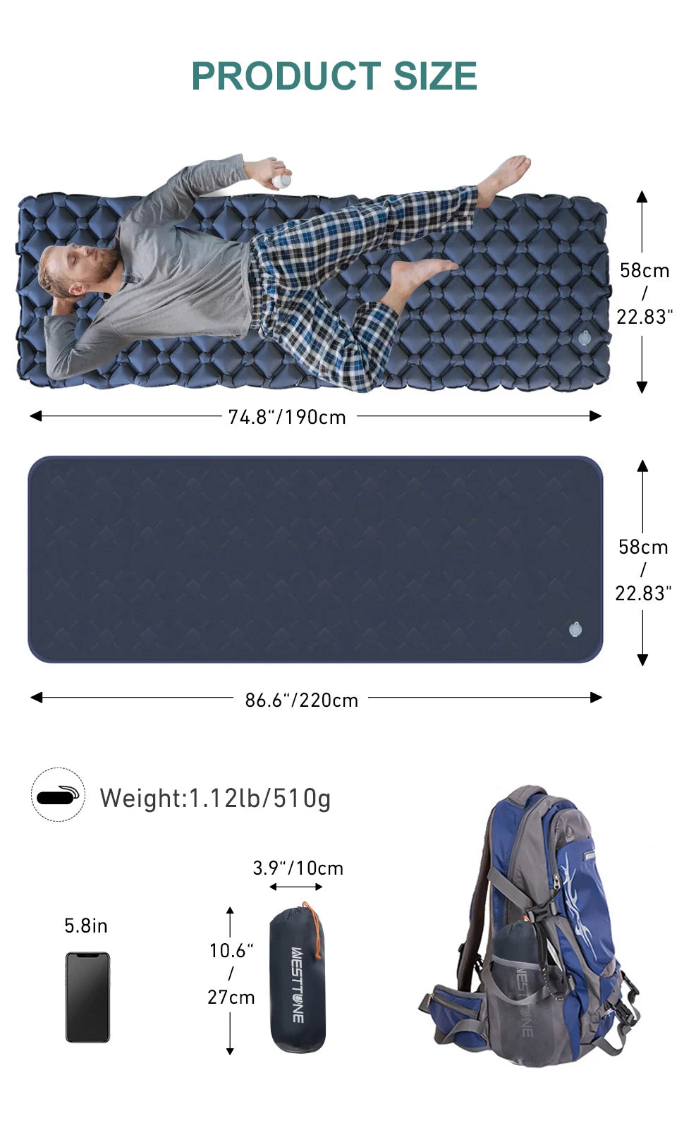 Ultralight Inflatable Camping Sleeping Pad – Portable TPU Nylon Air Mattress for Hiking & Travel Trekker Essentials