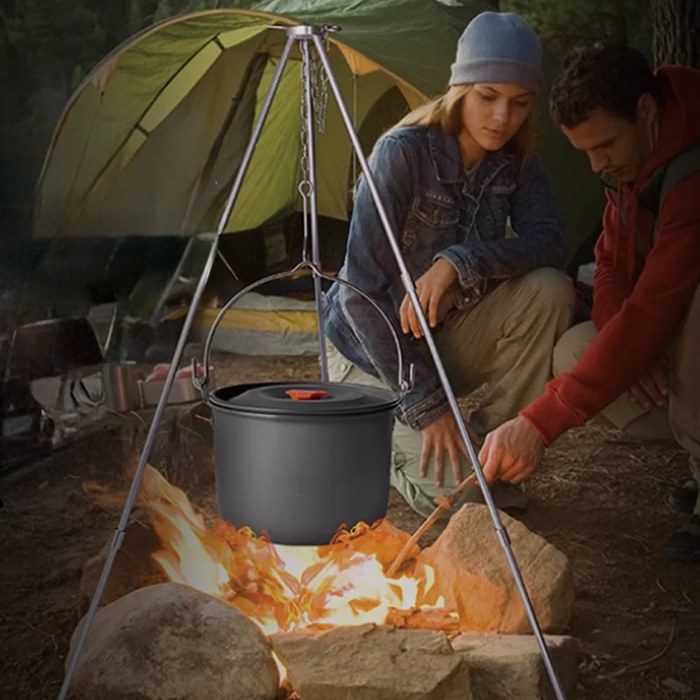 Adjustable Camping Tripod Stand - Lightweight Aluminum Hanging Pot Holder for Outdoor Cooking, BBQ & Dutch Oven (26-78cm Height)