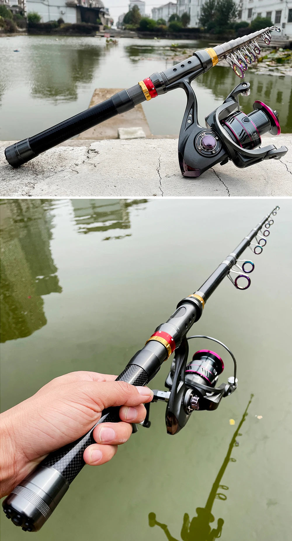 1.8-3.6m Carbon Fiber Fishing Rod And Reel Combo Super Hard Telescopic Fishing Pole Spinning Reel Kit Max Resistance 3-8kg Pesca Trekker Essentials