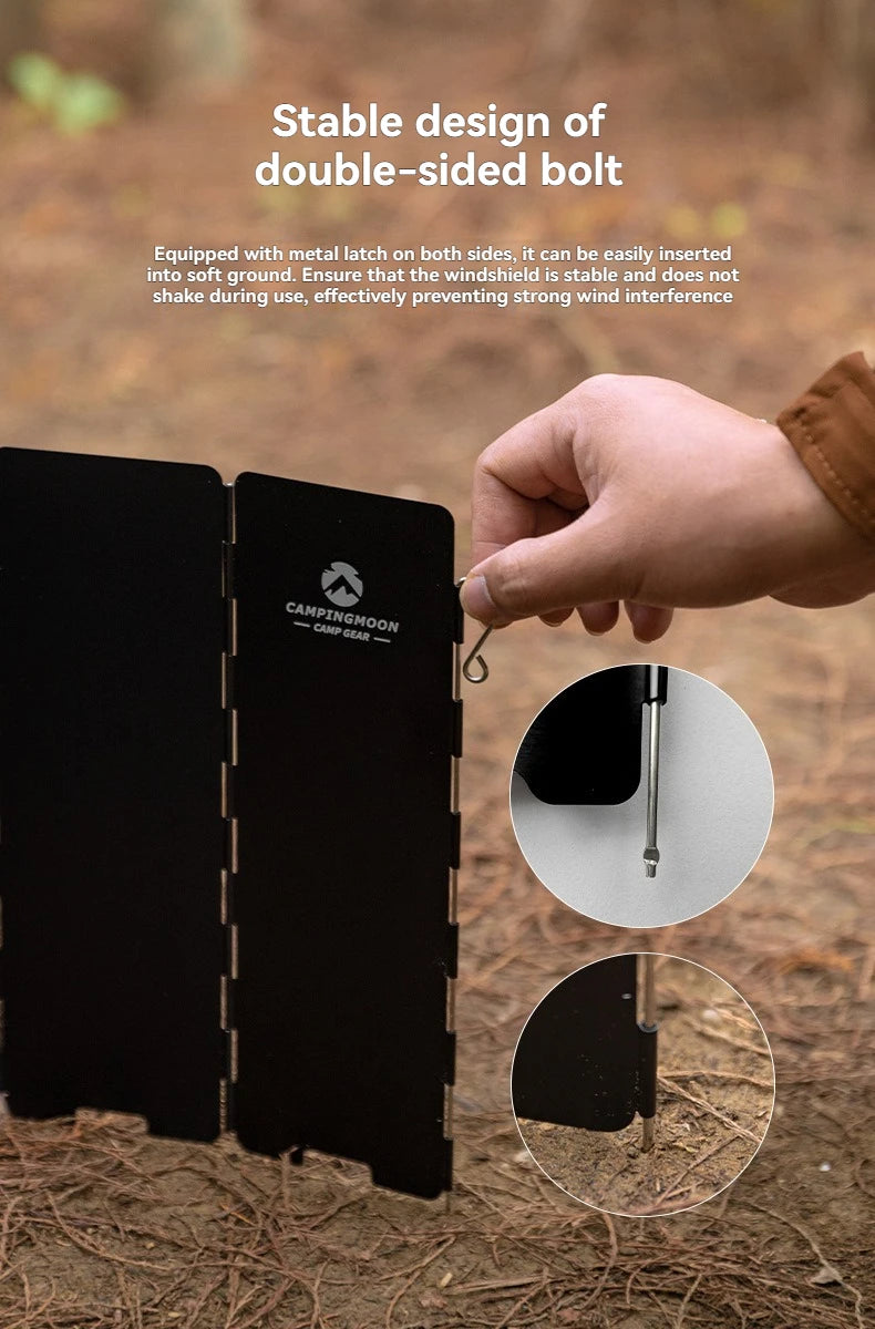 CAMPINGMOON YD8/YD10 Wind Shield – Foldable Aluminum Alloy Gas Stove Wind Guard for Camping, Hiking & Outdoor Cooking