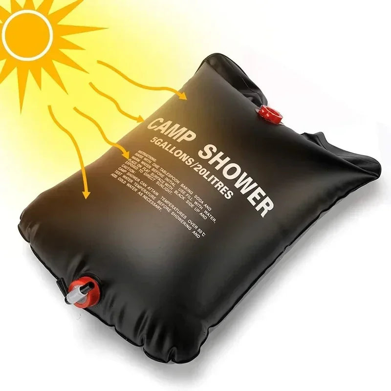 20/40L Foldable Solar Shower Bag Outdoor Bath Water Bag Camping Sun Compact Heated Water Shower Bags Scrubbing Pool Accessories Trekker Essentials