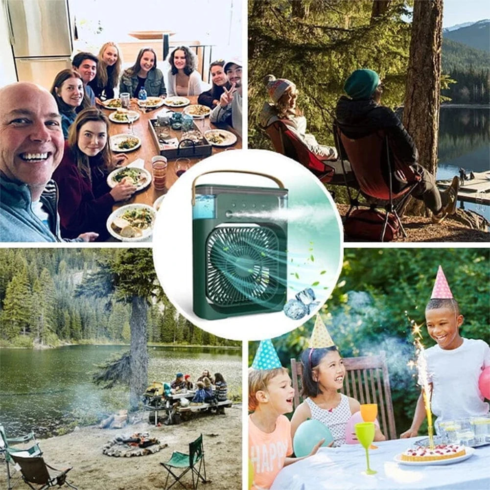Ventilador eléctrico con humidificador: enfriador de aire portátil para camping y cochecitos de bebé