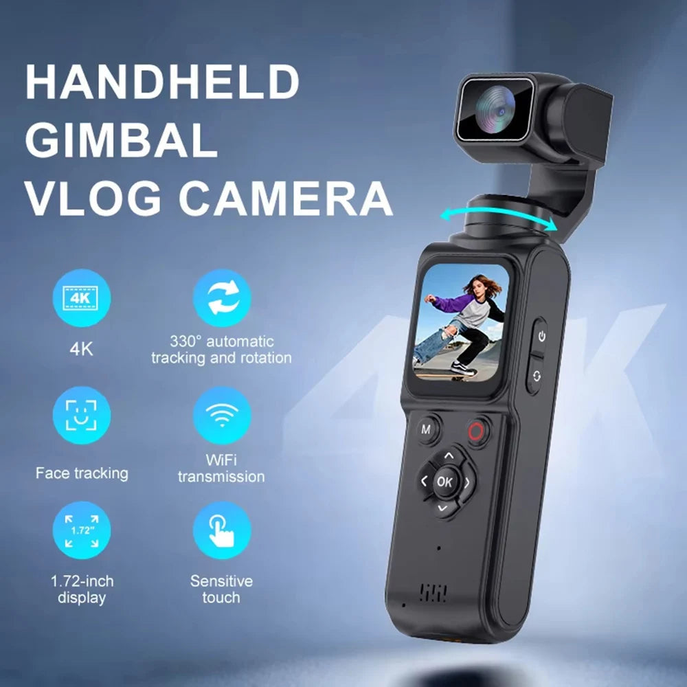 ANSVICAM 4K Wifi Pocket Vlogging Camera 330° Auto Rotatable Touch Screen Sports DV Bodycam Face Tracking Portable Action Cameras Trekker Essentials