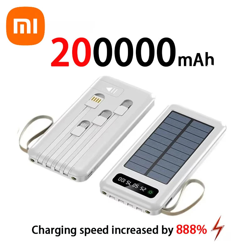 200000mAh Solar Power Bank – Ultra High Capacity Fast Charging Portable Charger with Built-in Cables & LED Light Trekker Essentials