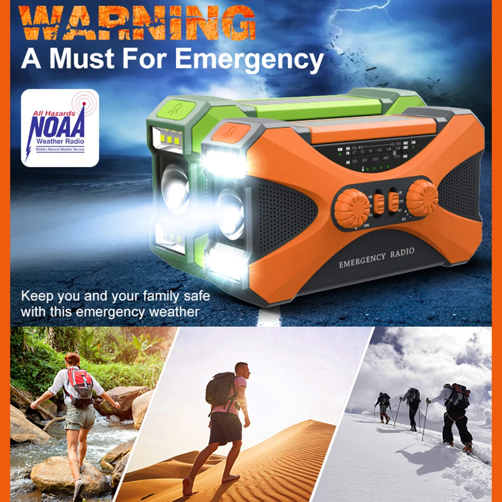 Emergency Solar Hand Crank Radio 10000mAh – Portable Weather Radio, Power Bank & Survival Tool with LED Flashlight & SOS Alarm Trekker Essentials